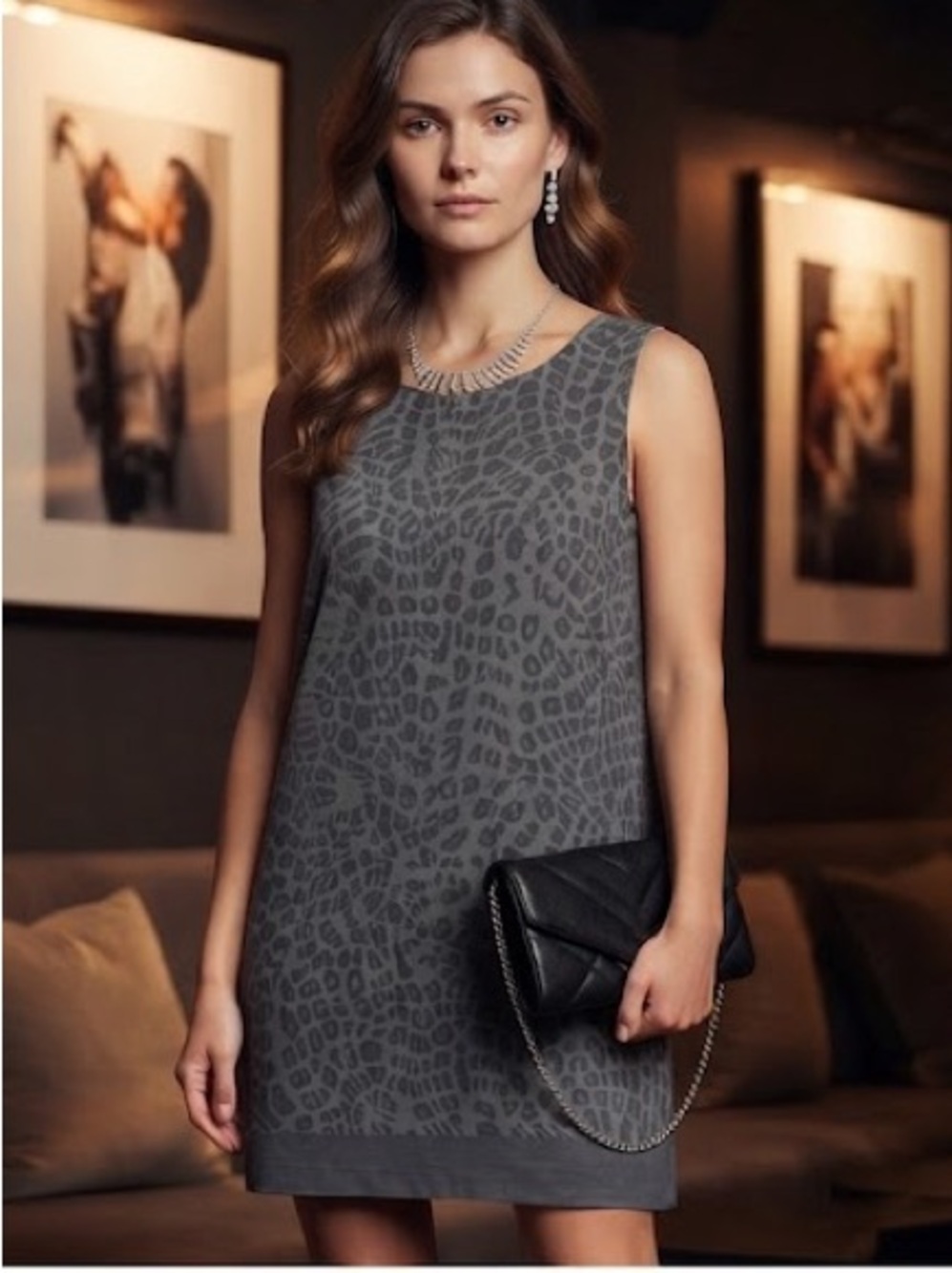 Mexx Gray Leopard-Print Sleeveless Shift Dress